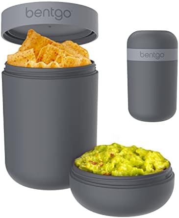 Bentgo Snack Cup - Reusable Snack Container with Leak-Proof Design, Toppings Compartment, and Dual-Sealing Lid, Portable & Lightweight for Work, Travel, Gym - Dishwasher Safe (Dark Gray)