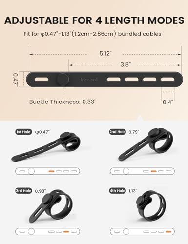 10Pack Silicone Cable Ties Cord Organizer Wrap - Lamicall Durable Reusable Wire Management with Lock Buckle, Elastic Charger Cable Strap Ties, Electrical Cord Keeper for Travel, Home Accessories - Image 5