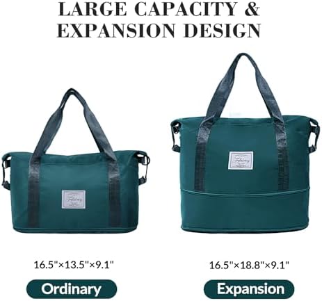 Travel Duffel Bag - Large Shoulder Weekender Overnight Bag, Carry on Bags with Wet Pocket, Waterproof Expandable Duffel Bags with Trolley Sleeve, Sports Tote Gym for Women, Peacock blue - Image 3