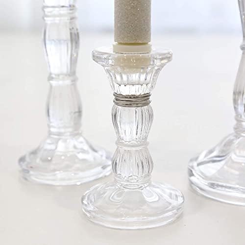 3Pack Glass Candle Stick Holders - Clear Crystal Taper Candles Holder– Table Centerpieces for Buring Candles, Led Taper Candle,Party and Wedding Decoration(4,6,8inches Tall) - Image 3