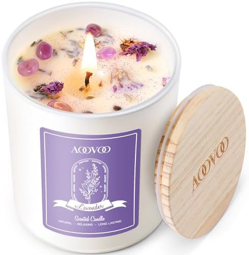 AOOVOO Lavender Scented Candles for Women - Aromatherapy Candle with Crystals Inside, 10oz Soy Candles for Home Scented, Birthday Gifts Mothers Day Candle for Women Mom