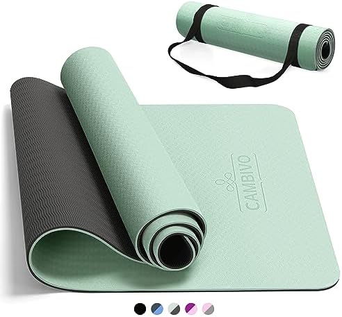 CAMBIVO Yoga Mat for Women Men Kids, 1/3 & 1/4 & 2/5 Inch Extra Thick Yoga Mat Non Slip, 72" x 24" TPE Yoga Mats, Workout Mat with Carrying Strap for Yoga, Pilates and Floor Exercises