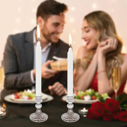 Candlestick Holders Set of 12-4" H Crystal Taper Candle Holders, Thick Glass Candle Stand with Diamond Pattern for Table, Wedding, Party, Church Decoration, Home Decor - Image 5