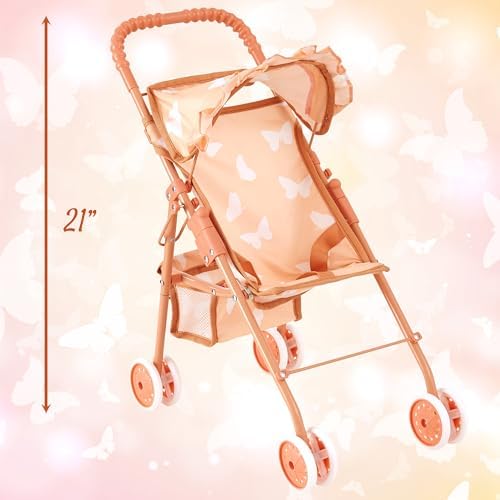 My First Baby Doll Stroller for Toddlers 3 Year Old Girls, Little Kids | Folding Baby Stroller for Dolls, Toy Stroller for Baby Dolls with Bottom Storage Basket, Foldable Frame, Canopy, Seatbelt - Image 5