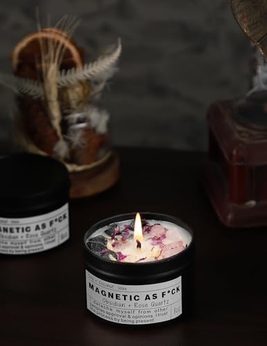 MAGNETIC AS F*CK Detachment Grounding Quartz Obsidian Protection Magic Attraction Manifestation Crystal Self Love Ritual Meditation Hande Made Chakra Candle(8oz). - Image 6
