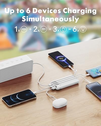 Charmast Portable Charger with Built in Cables, Power Bank with Cords Wires, Slim 10000mAh Travel Battery Pack 6 Outputs 3 Inputs 3A Fast Charging for Samsung Google Pixel LG Moto iPhone iPad - Image 3
