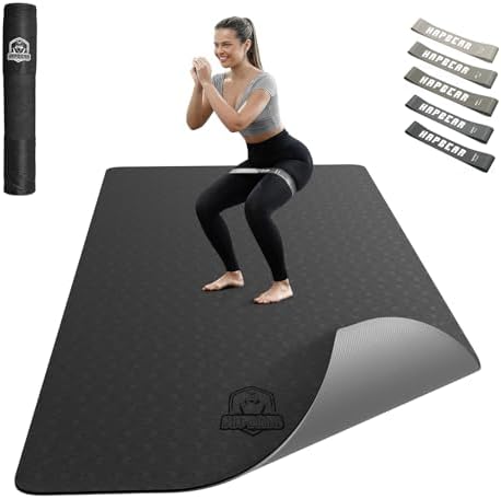 HAPBEAR Large Yoga Mat - 72"x36"x6mm (1/4 inch), Extra Wide Non-Slip Exercise Mat for Home Workout, Yoga, Pilates & Stretching, Durable & Eco-Friendly, Includes Bonus Resistance Bands & Carry Bag