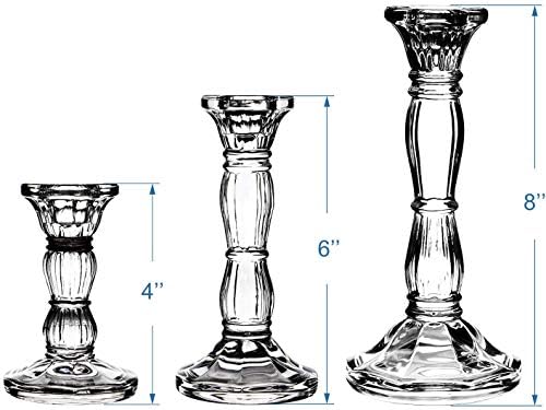 3Pack Glass Candle Stick Holders - Clear Crystal Taper Candles Holder– Table Centerpieces for Buring Candles, Led Taper Candle,Party and Wedding Decoration(4,6,8inches Tall) - Image 4