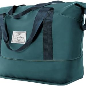 Travel Duffel Bag - Large Shoulder Weekender Overnight Bag, Carry on Bags with Wet Pocket, Waterproof Expandable Duffel Bags with Trolley Sleeve, Sports Tote Gym for Women, Peacock blue