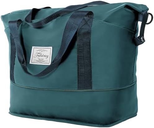 Travel Duffel Bag - Large Shoulder Weekender Overnight Bag, Carry on Bags with Wet Pocket, Waterproof Expandable Duffel Bags with Trolley Sleeve, Sports Tote Gym for Women, Peacock blue