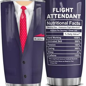Wassmin Personalized Flight Attendant Gifts Flight Attendant Nutrition Facts Tumbler 20oz 30oz Stainless Steel Coffee Travel Mug Tumblers Cup Birthday Christmas Gifts For Women Men