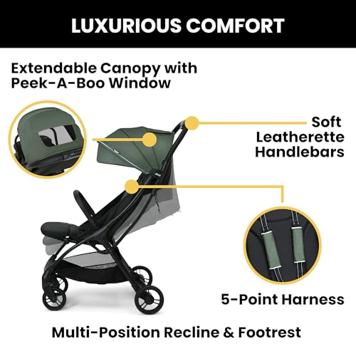 Jeep Altitude Compact Travel Stroller by Delta Children Greenguard Gold, Easy One Hand Fold, Lightweight, Extendable Canopy with Peek-a-Boo Window, Reclining Seat, 4 Wheel Suspension, Olive Green - Image 7
