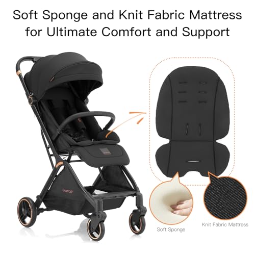 Gravity Folding Baby Stroller - Portable Travel Toddler Stroller w/Adjustable Backrest & Canopy, Lightweight and UV Protected, One-Hand Automatic Folding - Black - Image 5