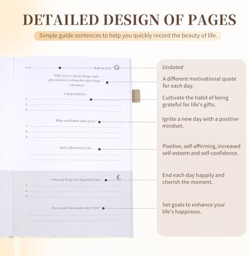 Utron Gratitude Journal, 5.5"x8.2" Journal with Prompts, Affirmation Journal with Pencil Socket, Undated Daily Gratitude Journal, Personal Organizers - Image 5