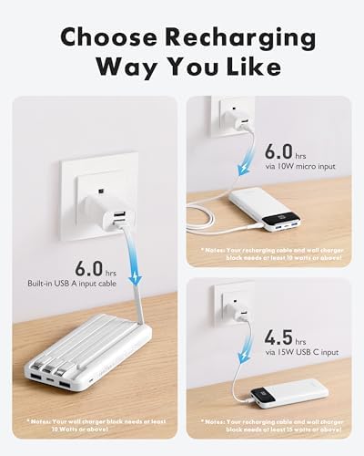 Charmast Portable Charger with Built in Cables, Power Bank with Cords Wires, Slim 10000mAh Travel Battery Pack 6 Outputs 3 Inputs 3A Fast Charging for Samsung Google Pixel LG Moto iPhone iPad - Image 4