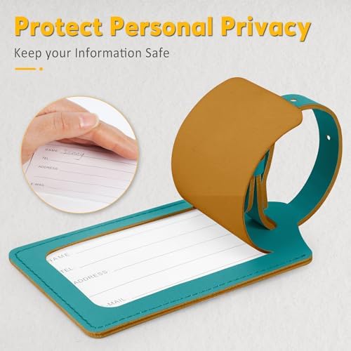 Travelambo Luggage Tags for Suitcases Faux Leather Privacy Protection 2 Pack Bag Tags Travel Accessories Essential, Bright Green - Image 3