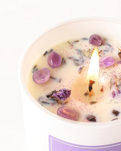 AOOVOO Lavender Scented Candles for Women - Aromatherapy Candle with Crystals Inside, 10oz Soy Candles for Home Scented, Birthday Gifts Mothers Day Candle for Women Mom - Image 3