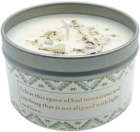 White Sage Candle, Sage Leaf, Himalayan Crystal Salt & Essential Oil, Healing Energy, Crystal Candle - Image 3