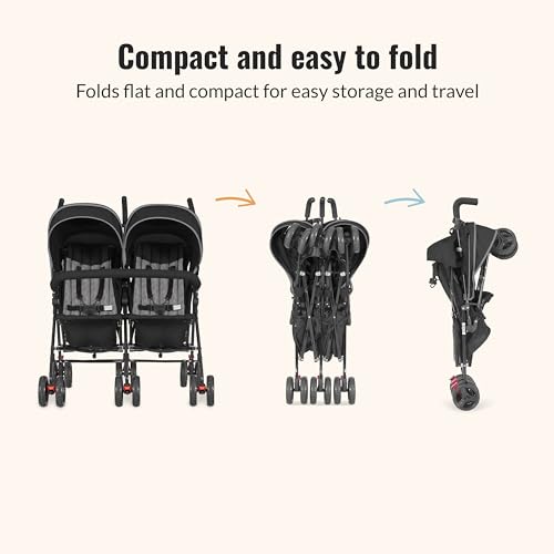 Dream On Me Volgo Twin Umbrella Stroller in Black, Lightweight Double Stroller for Infant & Toddler, Compact Easy Fold, Large Storage Basket, Large and Adjustable Canopy - Image 4