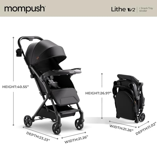 Mompush Lithe V2 Lightweight Travel Stroller, Compact Foldable Baby Stroller with Travel Bag, One-Hand Fold Stroller, Snack Tray, Mechanical Recline Seat, Airplane-Ready, UPF 50+ Canopy & Rain Cover - Image 9