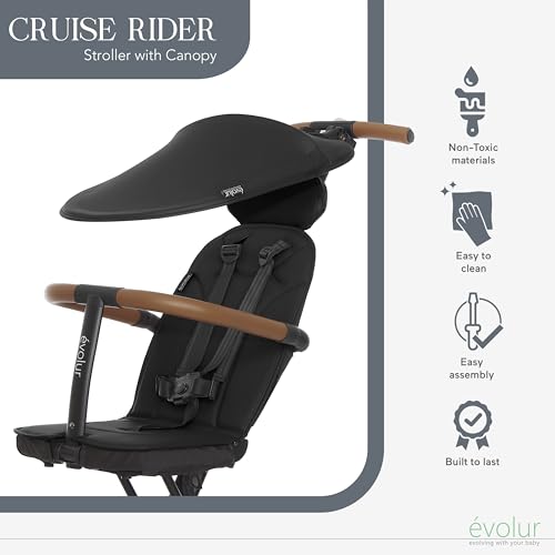 Evolur Cruise Rider Stroller with Canopy, Lightweight Umbrella Stroller with Compact Fold, Easy to Carry Travel Stroller - Noir Black - Image 4