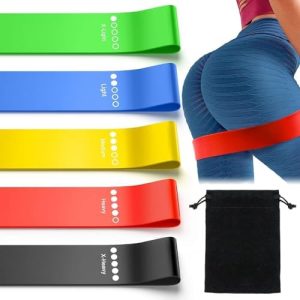 Resistance Bands for Working Out Set of 5, Elastic Exercice Loop Bands for Physical Therapy, Yoga Starter Set of Stretch Bands for Booty Legs, Pilates Flexbands for Men and Women with Carrying Bag