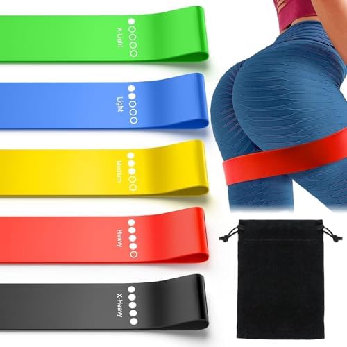 Resistance Bands for Working Out Set of 5, Elastic Exercice Loop Bands for Physical Therapy, Yoga Starter Set of Stretch Bands for Booty Legs, Pilates Flexbands for Men and Women with Carrying Bag