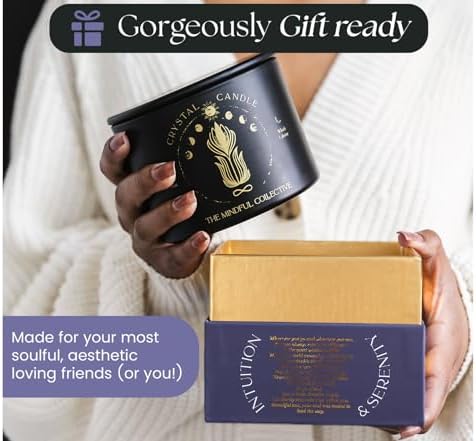Black Crystal Candle for Women - 12oz Wood Wick Candle That Crackles with Natural Soy Wax. Luxurious Slow Burn, for Meditation. Includes Amethyst & Smokey Quartz Crystals - Image 4