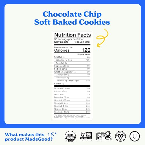 MadeGood Soft Baked Chocolate Chip Mini Cookies, Gluten Free & Safe For School Snacks, 30 Count - Image 2