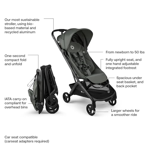 Bugaboo Butterfly 2 Travel Stroller, Ultra-Compact One-Second Fold, Lightweight and Airplane-Friendly (Green) - Image 3