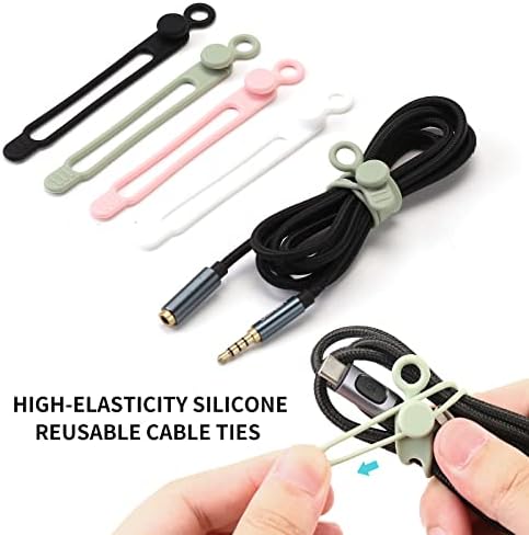 [20Park]UMUST Silicone Cable Ties,Reusable Cable Management Organizer, Multipurpose Elastic Cord Organizer for Bundling and Fastening Cable Cords Wires(black,white,pink,green) - Image 3