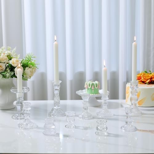 Mumufy 10 Pcs Glass Crystal Taper Candle Holders Clear Glass Candlestick Holder Fit 0.8 Inch Candles Crystal Decorative Candle Stand Centerpiece Table Wedding Dining Party (Classic,Clear) - Image 3
