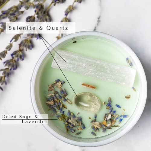 Sage Candles for Cleansing – White Sage Smudge Wood Wick Candles That Crackle with Selenite Crystal & Quartz for Home Rituals & Manifestation - Image 5
