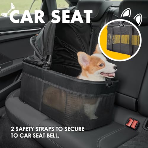 3 in 1 Pet Stroller with Removable Carrier, Folding Stroller for Small/Medium Dogs and Cats, Waterproof, All-Terrain, with Sun Shades, Car Seat - Image 4