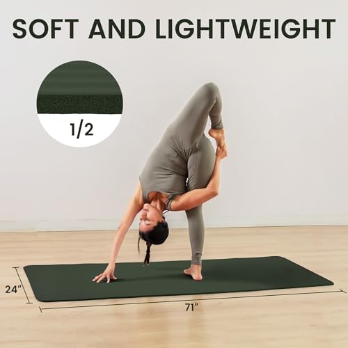 Yoga Mat, 1/2-Inch Extra Thick High Density Exercise Mat, Anti-Tear Exercise Yoga Mat with Carrying Strap, Suitable for Various Yoga Exercises - Image 3