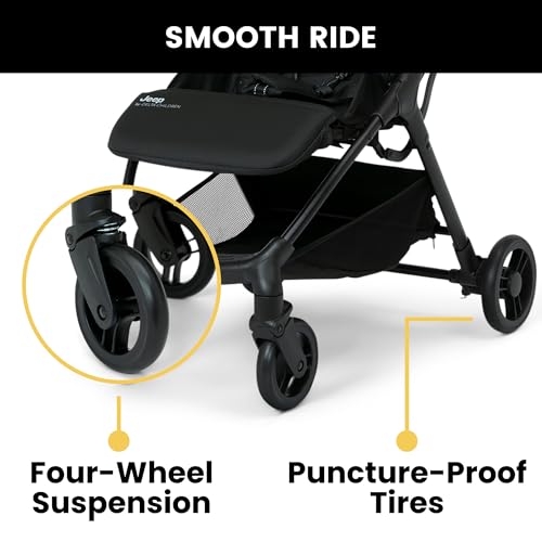Jeep Altitude Compact Travel Stroller by Delta Children Greenguard Gold, Easy One Hand Fold, Lightweight, Extendable Canopy with Peek-a-Boo Window, Reclining Seat, 4 Wheel Suspension, Olive Green - Image 8