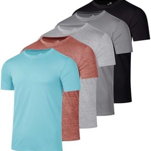 Real Essentials 5 Pack Men’s Short Sleeve Dry Fit T-Shirts – Moisture Wicking Athletic Workout Gym Fitness Casual Tees