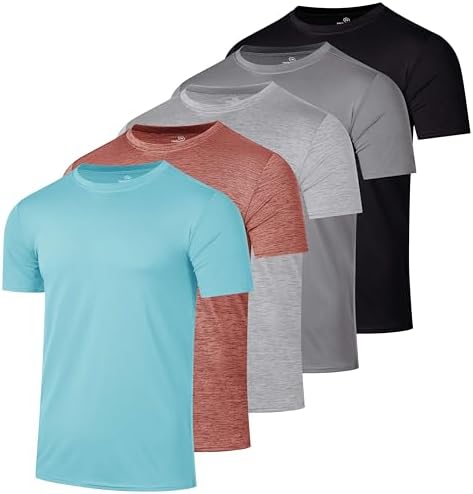 Real Essentials 5 Pack Men’s Short Sleeve Dry Fit T-Shirts – Moisture Wicking Athletic Workout Gym Fitness Casual Tees