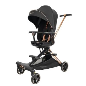 Lightweight Folding Stroller Wagon for Baby & Toddler Travel, 360° Reversible Seat, Adjustable Canopy with Storage Basket, Airplane-Friendly Compact Umbrella Stroller,Glory Black