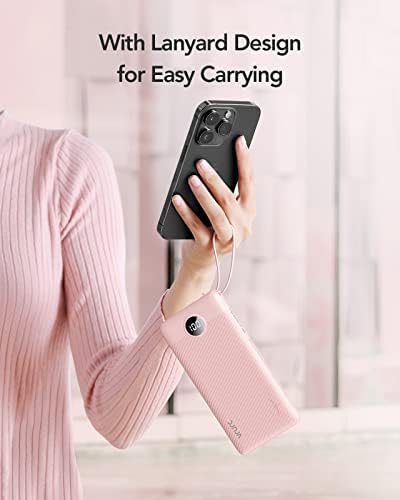 VRURC Portable Charger Power Bank, 10000mAh Travel Essentials Battery Pack, 5 Outputs 2 Inputs Slim Charging Bank Built-in Cables Cords Wires Compatible with iPhone,Samsung,Android-Pink(1 Pack) - Image 7