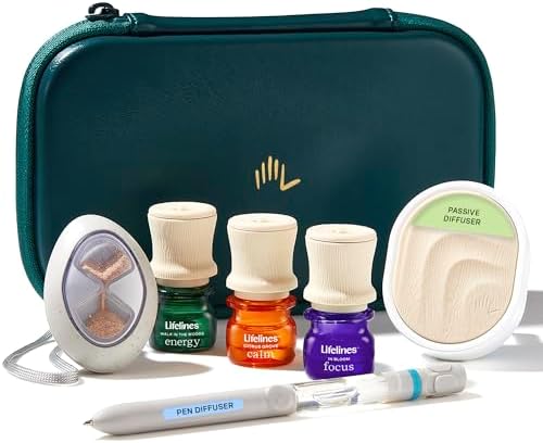 Lifelines Sensory Essentials Travel Set - Includes Everyday Aromatherapy Diffuser, Fidget Grounding Stone, Pen Diffuser & 3 Essential Oil Blends - Unique Sensory Gifts for Women & Men