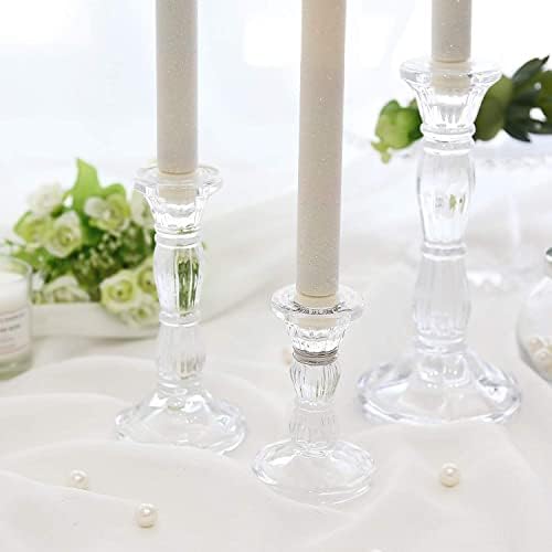 3Pack Glass Candle Stick Holders - Clear Crystal Taper Candles Holder– Table Centerpieces for Buring Candles, Led Taper Candle,Party and Wedding Decoration(4,6,8inches Tall) - Image 6