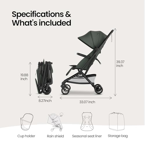 Mompush Velo Lightweight Travel Stroller, Compact & Airplane-Friendly for Baby and Toddler, Lie-Flat Seat, One-Hand Fold, with Leather Bumper Bar, Shoulder Strap, Raincover, Storage Bag & Cup Holder - Image 9