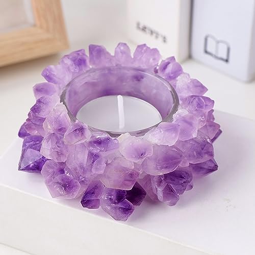Natural Amethyst Cluster, Raw Crystal Tealight Candle Holder Crystal Stone Candle Stand High Energy Geode Votive with Healing Effects - Image 2