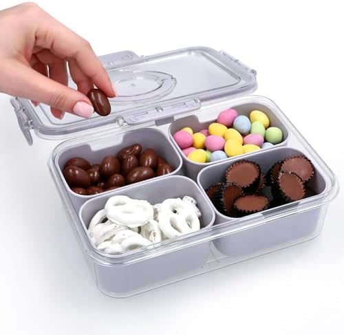 Snackle Box Container with Lid- Travel Charcuterie Box with Handle - Organizer for Candy, Fruit, Nuts, Veggies, Snacks, Beach Essentials, Portable Lunch Box (Grey, Small) - Image 2