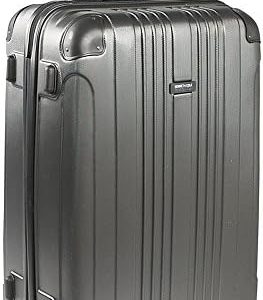 Kenneth Cole REACTION Out of Bounds Lightweight Hardshell 4-Wheel Spinner Luggage, Charcoal, 28-Inch Checked