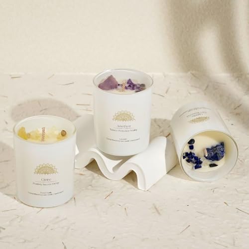 Soy Candles with Healing Crystals. Amethyst, Lazurite, Citrine Crystal. Lavender, Sea Salt & Orchid, French Vanilla. Positivity Energy Gift for Women, 3PC Scented Candle Set 3.5 oz Each - Image 7