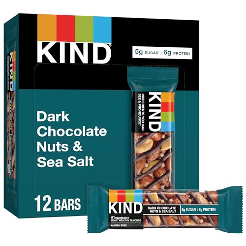KIND Nut Bars, Dark Chocolate Nuts and Sea Salt, Healthy Snacks, Gluten Free, Low Sugar, 6g Protein, 12 Count