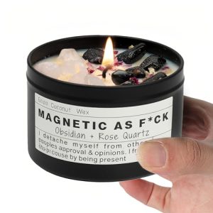 MAGNETIC AS F*CK Detachment Grounding Quartz Obsidian Protection Magic Attraction Manifestation Crystal Self Love Ritual Meditation Hande Made Chakra Candle(8oz).