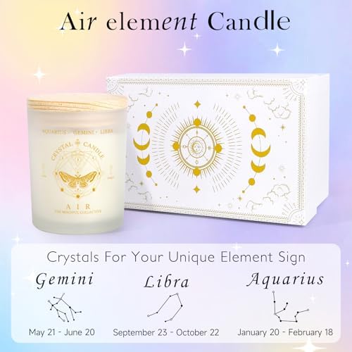 Zodiac Birthday Gifts for Women, Lavender Scented Candles for Women, Soy Candles with Healing Crystals Healing Stones, Spiritual Astrology Gifts Basket (Air-Gemini, Libra, Aquarius) - Image 3